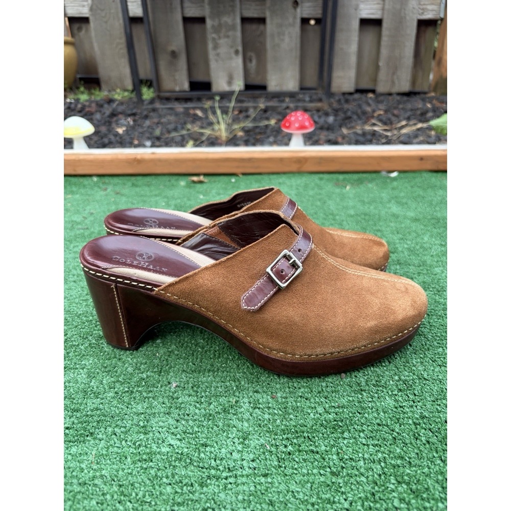 Cole Haan Mules Womens Brown Leather Suede Size 8.5 Clogs Fall Chunky Heel